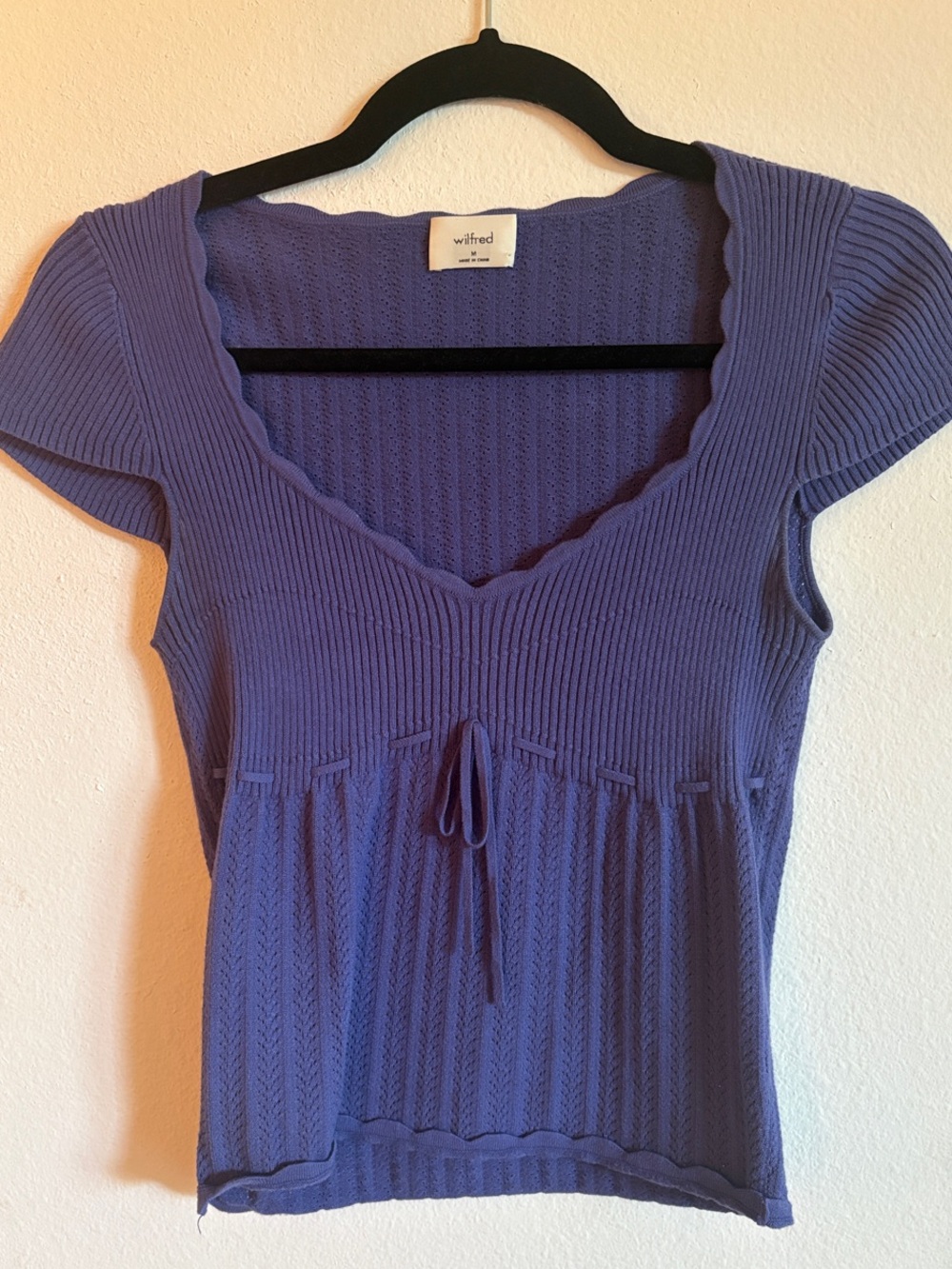 Wilfred Lavender Ribbed Tie-Front V-Neck Short Sleeve Top